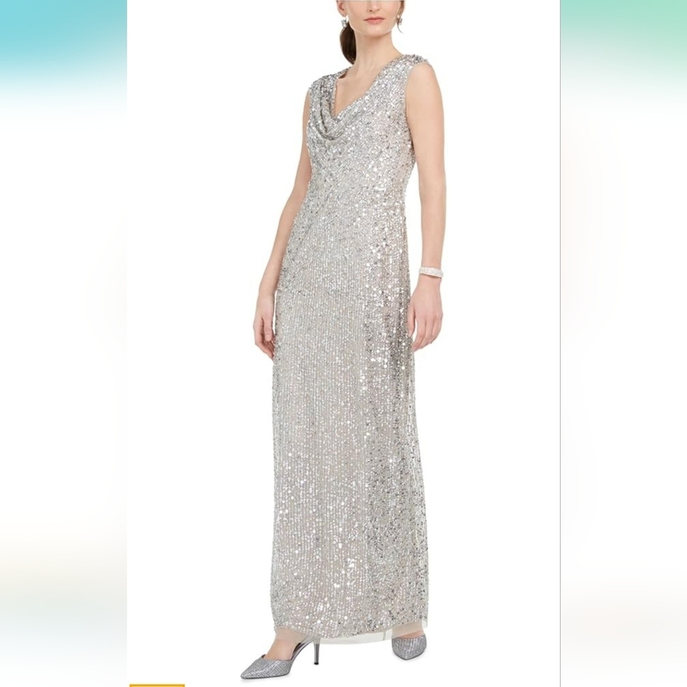 NWT Silver Cowl Neck Gown